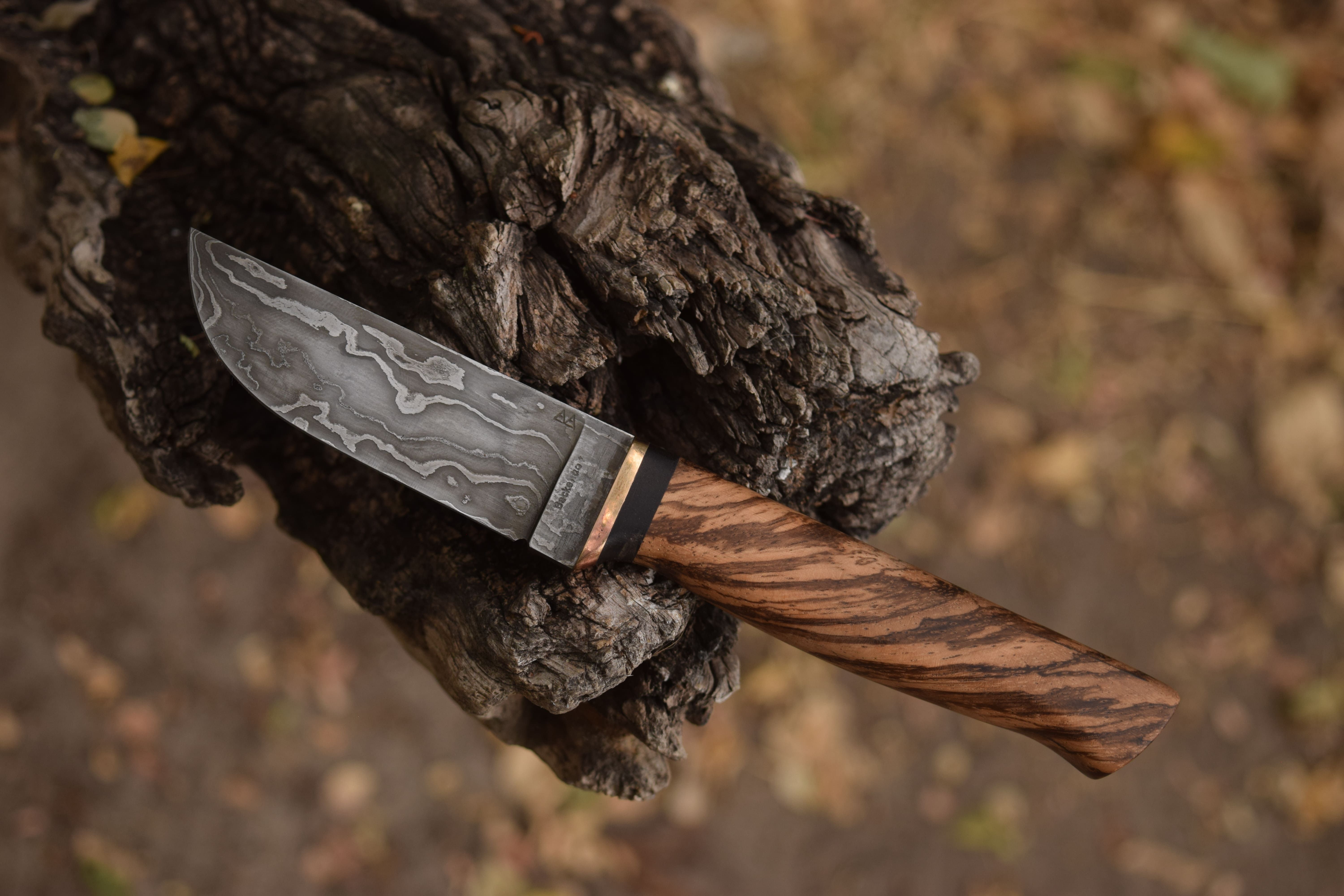 Damascus Bushbuck with a Zebrawood Handle